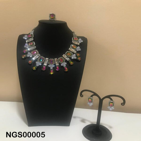 Glass Stone Jewellery Combo Set(Combo of Necklace, Earring & Finger Ring).